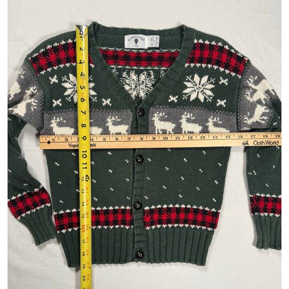 Vintage Kitestrings Cardigan Sweater Sz 7 Nordic Snowflakes Deer Red Green - Picture 7 of 8